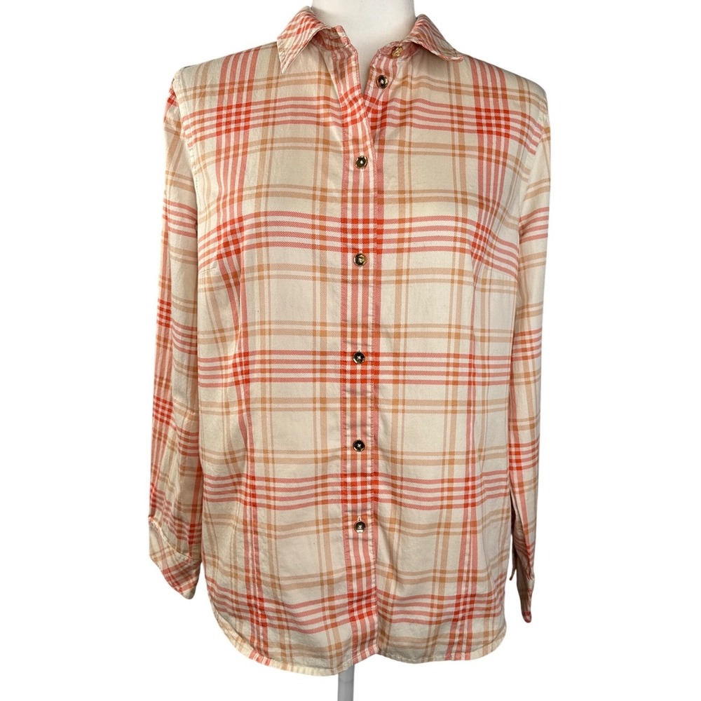 JONES NEW YORK Signature Plaid Shirt Women's Large L/G Button Front Cotton - Picture 2 of 10